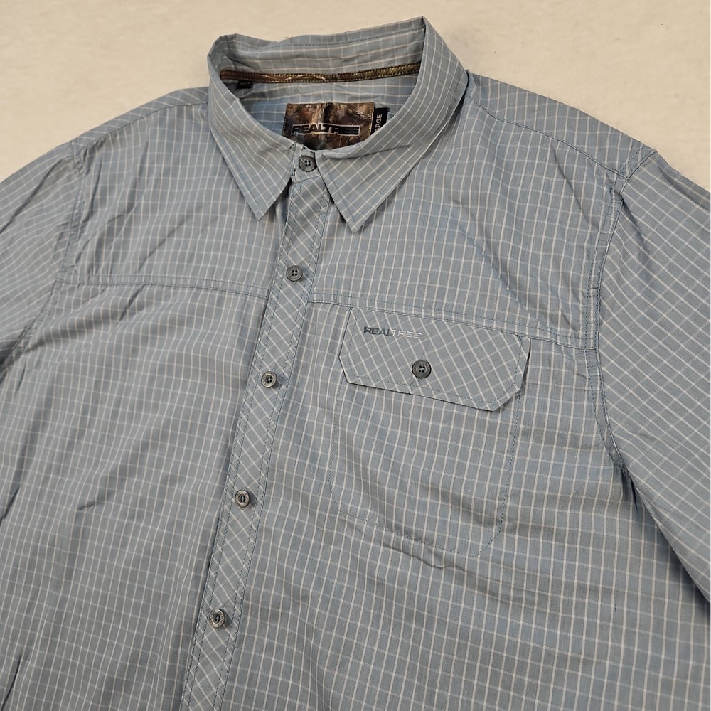 Realtree Shirt Adult Mens Size XXL Blue Check Short Sleeve Button Front Outdoor